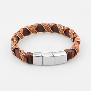 нержавеющая сталь браслет многослойный запястье рукав браслет многоцветный вязаный кожаный браслет магнитная пряжка